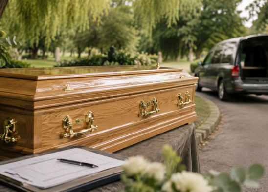 Wooden coffin prepared for urgent delivery in the UK